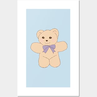 teddy bear ribbon coquette dollette cream purple Posters and Art